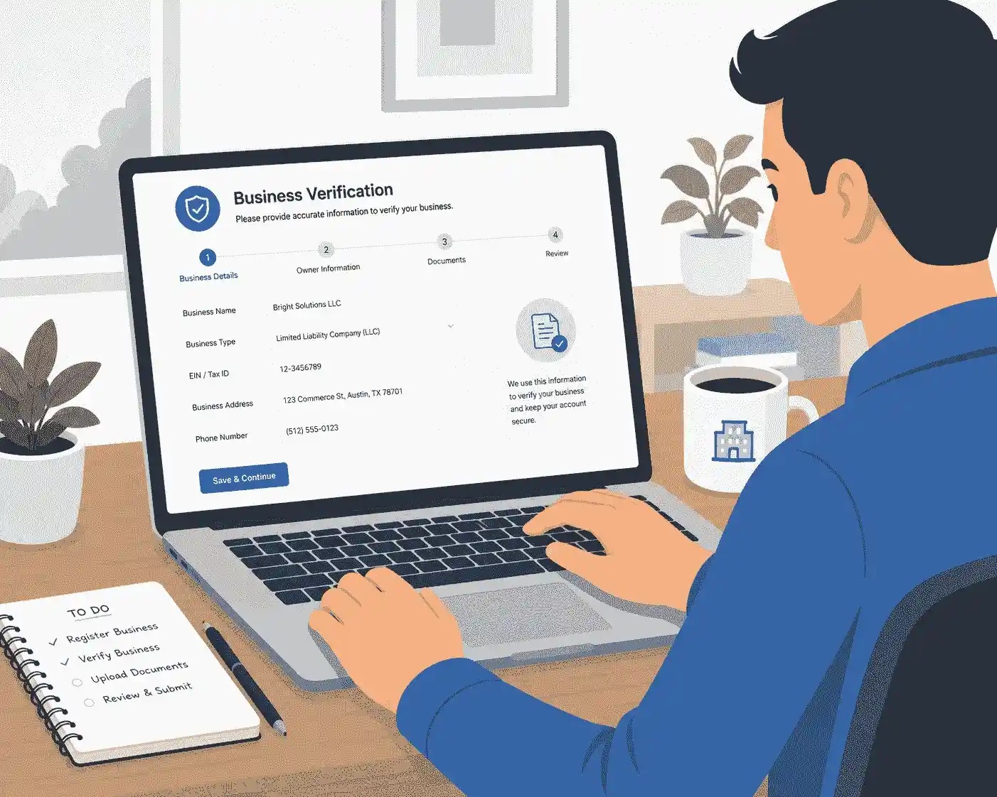 Business owner setting up and verifying a Google Business Profile