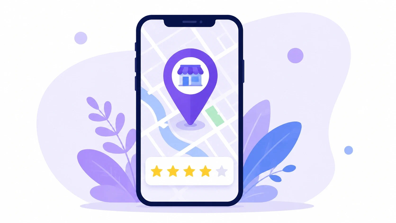 Illustration showing a Google Business Profile map listing with reviews