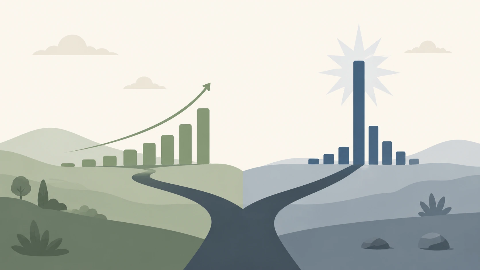 seo-digital-marketing-vs-paid-ads.webp Comparison illustration of SEO digital marketing versus paid advertising growth
