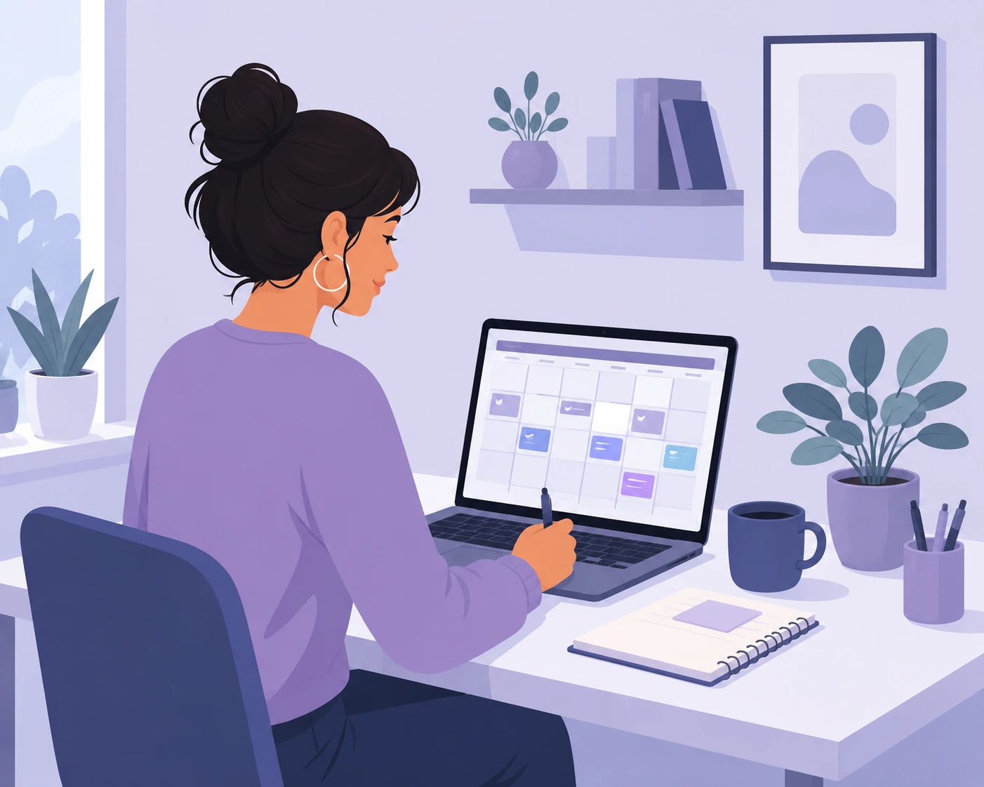 Illustration of a small business owner planning social content